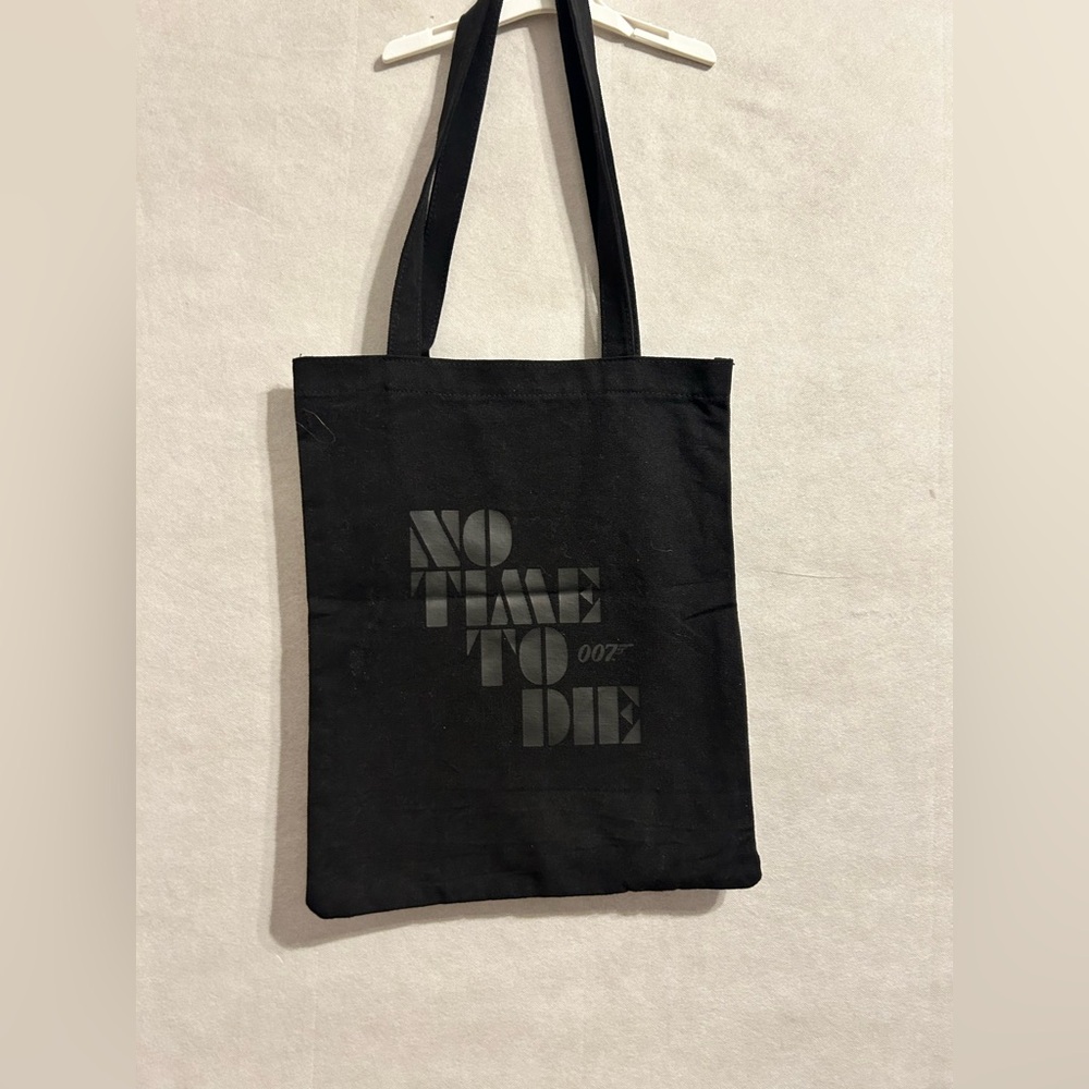 Black Tote Bag with No Time To Die' Print 007 movie 100% cotton black tote